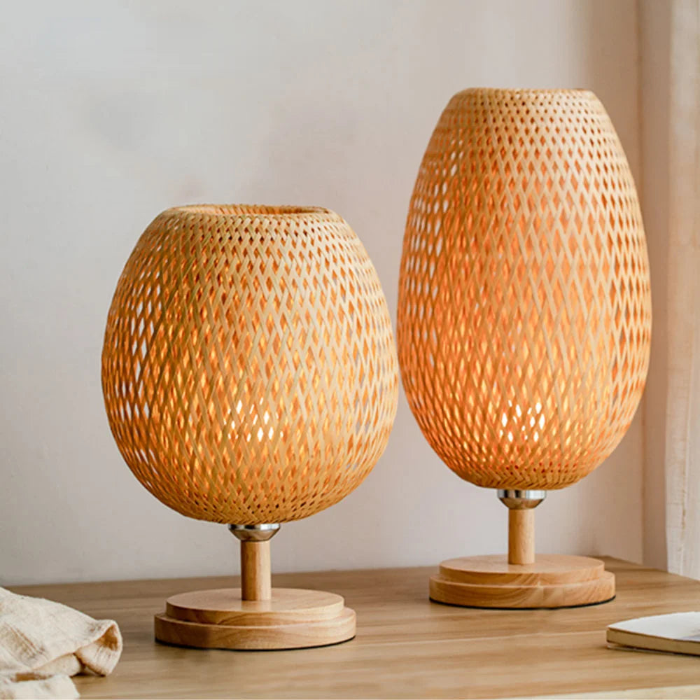 Luminária de Mesa Artesanal Rattan Redonda ou Oval