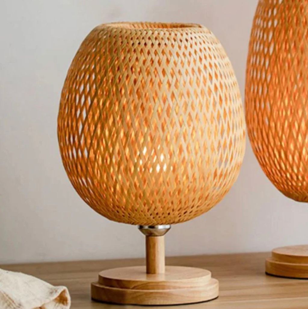 Luminária de Mesa Artesanal Rattan Redonda ou Oval