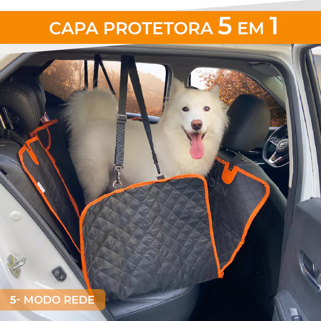Capa Protetora Pet Impermeável 5 em 1 para Banco de Carro com Cinto de Segurança